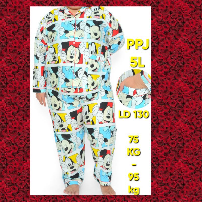 PIAMA JUMBO LENGAN PANJANG BIG SIZE WANITA DEWASA STELAN CELANA PNJANG SET BAJU TIDUR LD 140 130