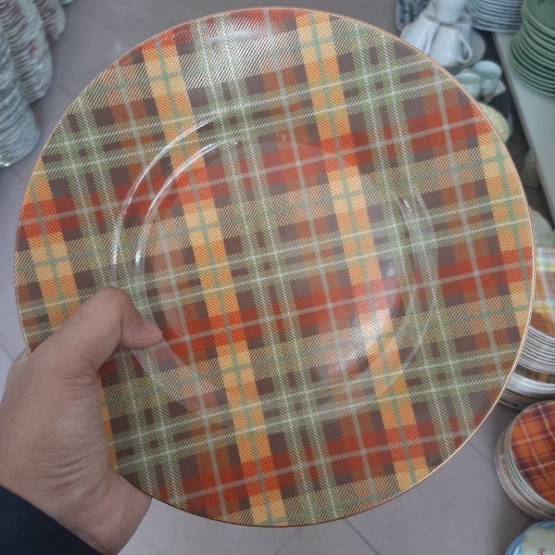 TARTAN SALAD PLATE PIRING KERAMIK SANGO MOTIF FLANEL KOTAK KOLEKSI DEKOR DAPUR CANTIK ORENS