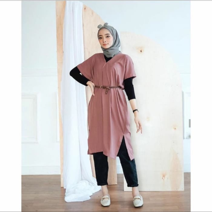 Fashion Baju Tunik Atasan Wanita Muslim Kekinian Murah Terbaru Laudya Tunik FREE BELT Termurah