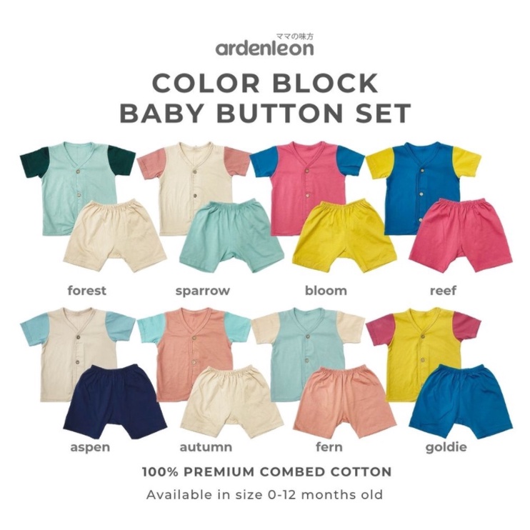 ARDENLEON Baby Button Color Block Setelan Bayi pakaian baju bayi stelan