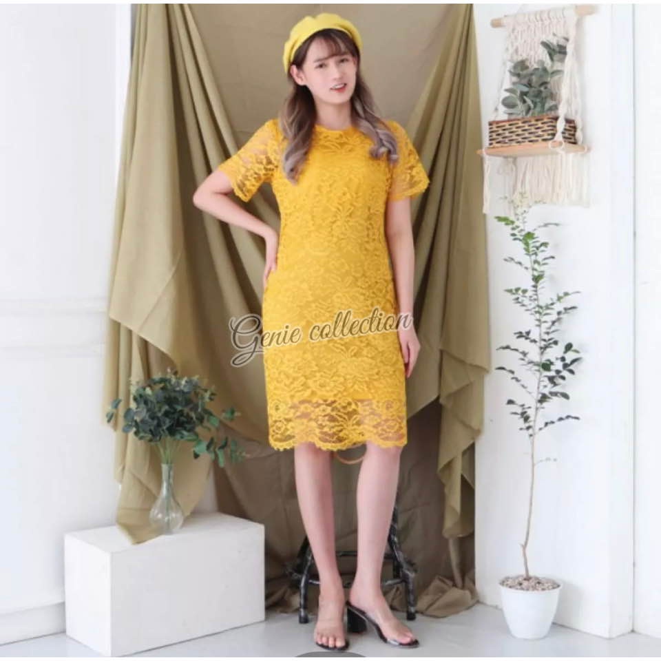 DRESS MIDI BROKAT - DRESS NATAL - DRESS PESTA - DRESS BROKAT