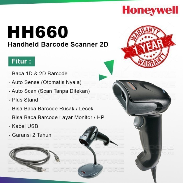 Jual 2D BARCODE SCANNER HONEYWELL HH660 USB Scan QR Code PDF417 E ...