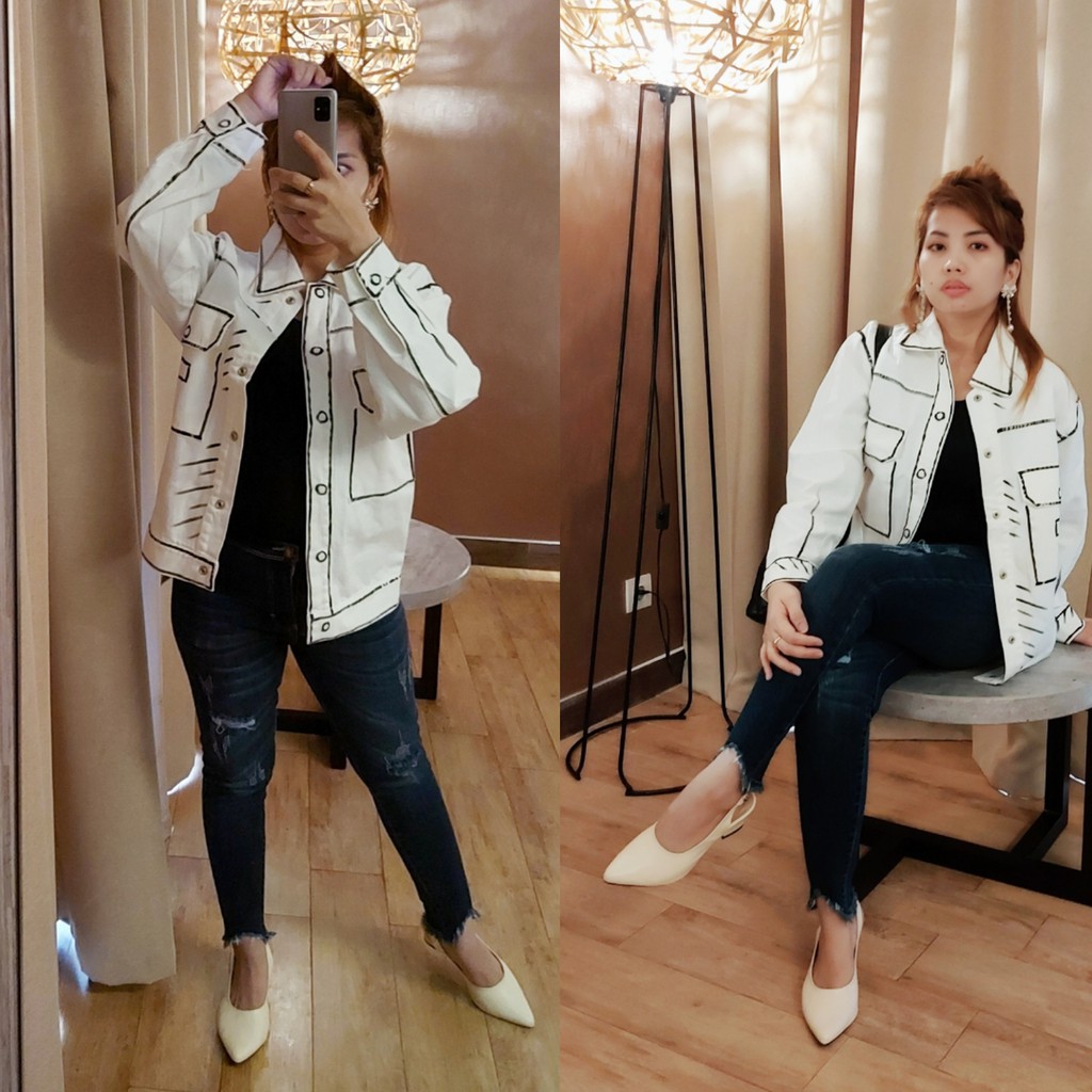 Fashion Fendi Line Print Denim Jacket