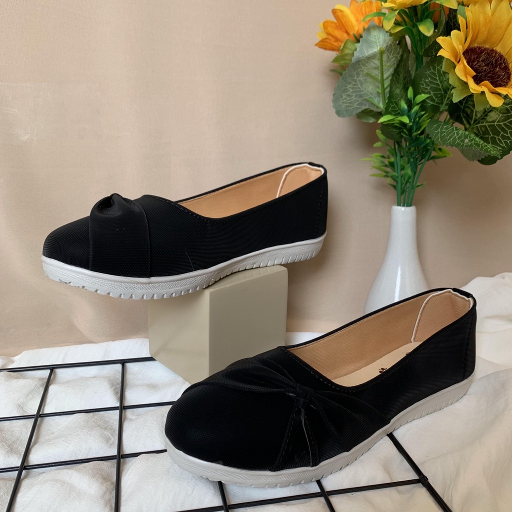 Flatshoes slip on wanita variasi tali pita samping bahan kanvas polos casual korean style BL PITA SAMPING 6