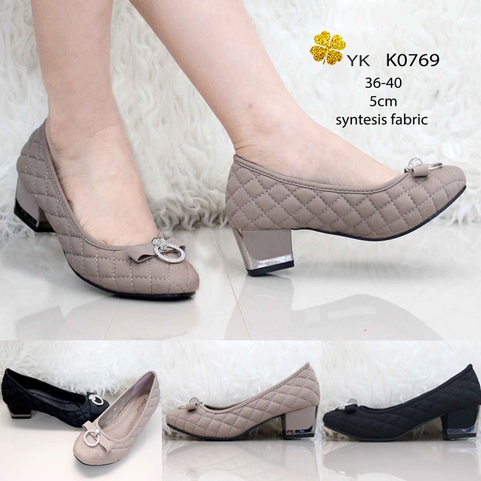 Ykshoes 0769 pantofel hak gemuk sepatu wanita import sepatu hitam grey