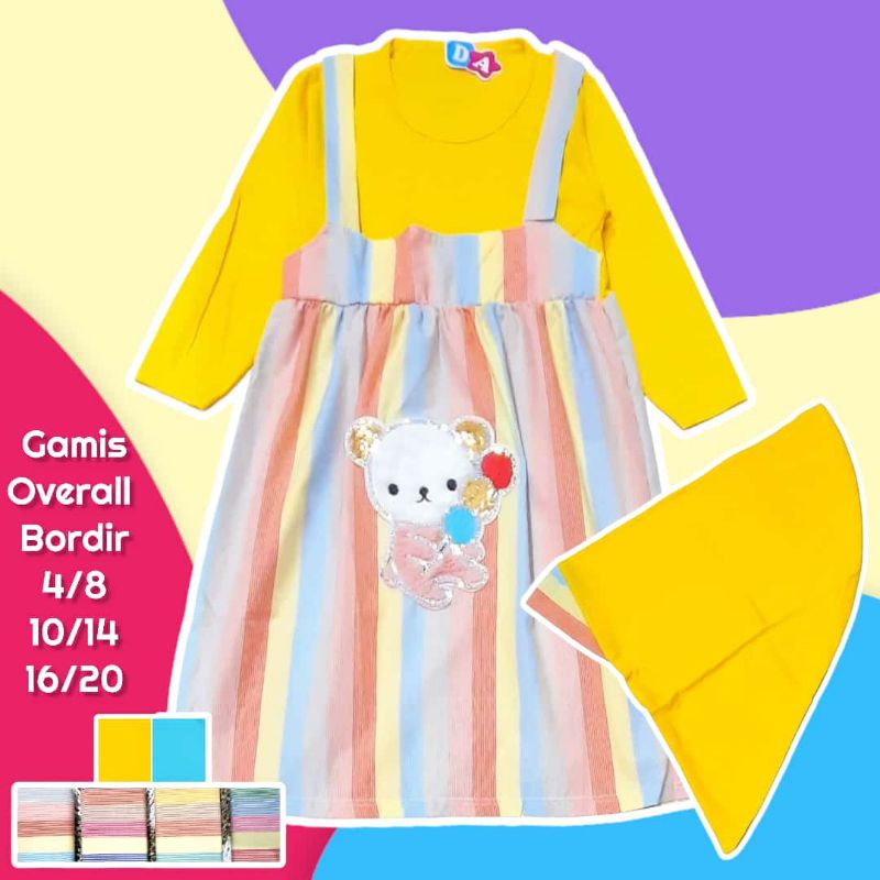 BAJU MUSLIM ANAK PEREMPUAN 2-10 TAHUN GAMIS ANAK DEDINA OVERALL KATUN MOTIF BULU
