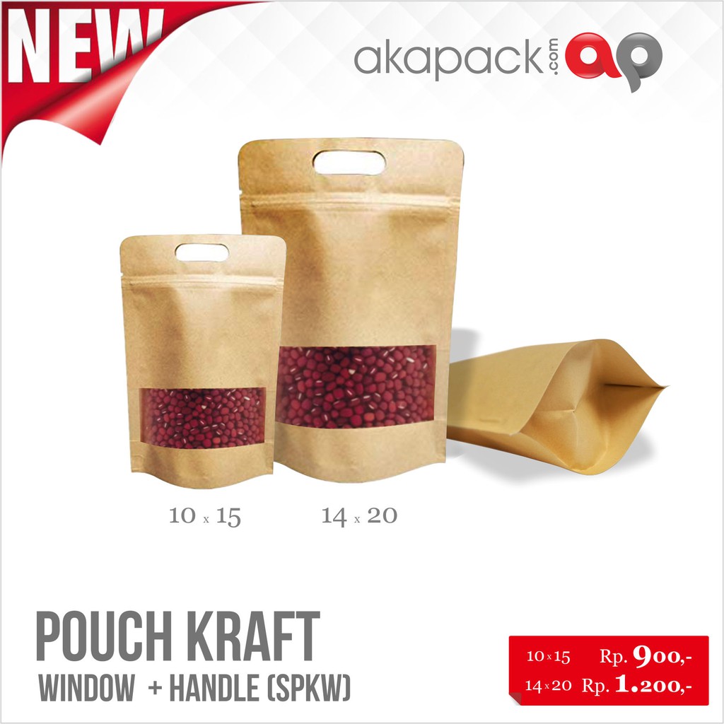 

Kemasan Pouch Kraft Paper Window Handle Zipper Uk. 14 x 20