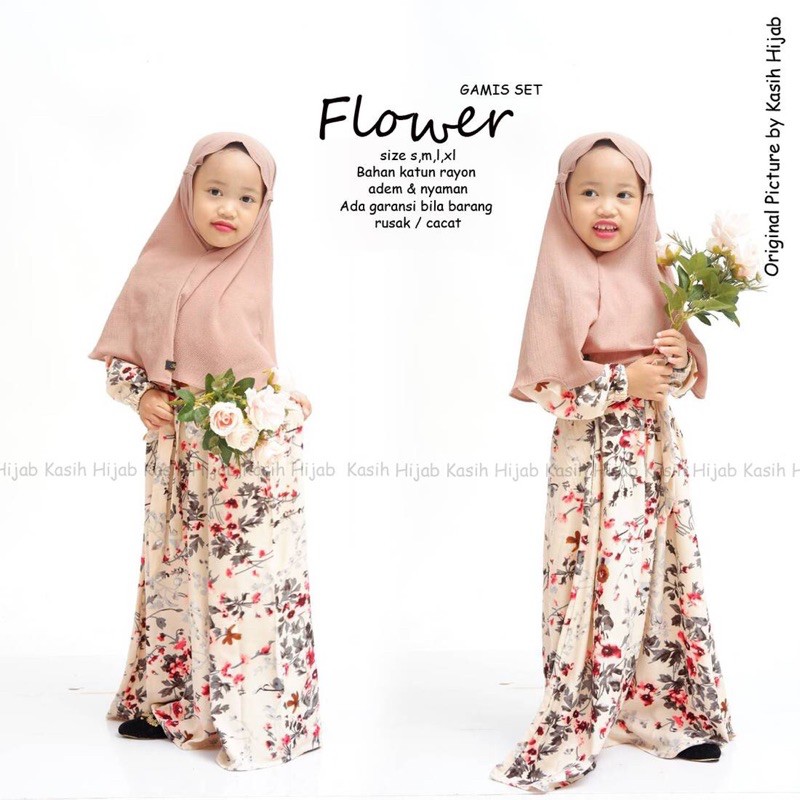 Gamis anak murah/Gamis anak katun rayon/Gamis anak flower by kasihhijab (Gamis saja)