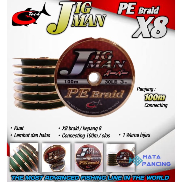 Pe benang pancing gtech jigman pe braid x8 100m connecting