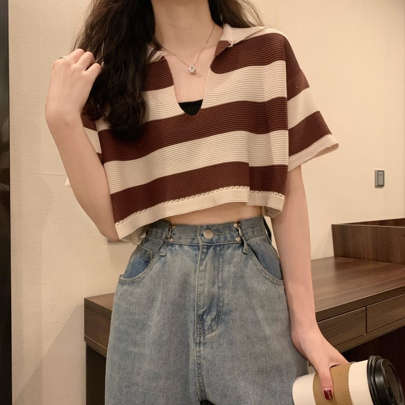 BEFAST - ZEC OOTD Atasan Kaos AYANA / RJT Collar Knit / Pakaian Kaos Rajut / Tshirt Crop Kekiniaan Remaja Wanita / Kaos Crop Leher V / OOTD Ala Style Korean / Terbaru 2022 / Termurah