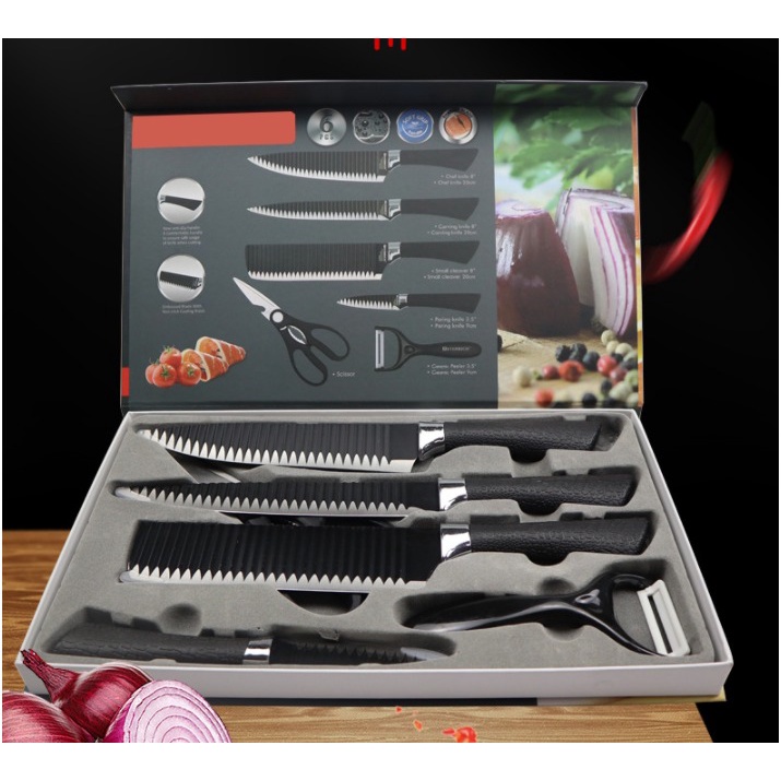 Pisau Dapur Set Knife Premium Stainless 410 + 3CR13 EVCRIVERH Original