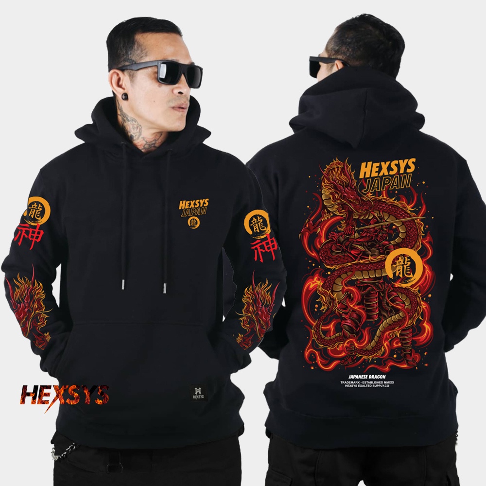 Bossque X Hexsys - Bakuryu Hoodie Bordir  Hoodie Pria Anime Sweater Pria Sukajan Jaket Hodie Kremlin