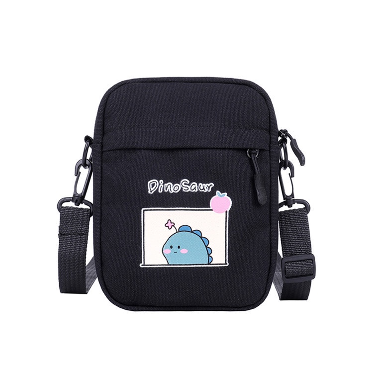 ALESHA ID [BAYAR DI TEMPAT] TAS SELEMPANG BAHAN CANVAS MOTIF DINO KEKINIAN SLING BAG KANVAS IMPORT ALA KOREA DINOSAURUS KEKINIAN