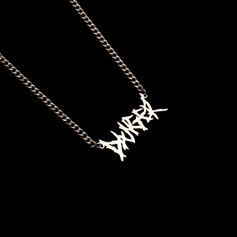 Kalung Rantai Dengan Liontin Duri Motif Tulisan Gaya Hip Hop Punk