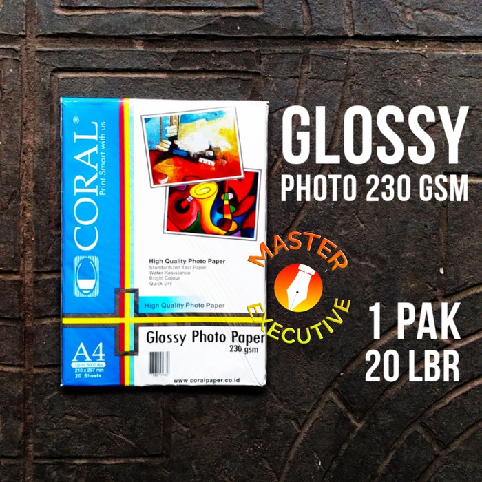 [Pak - 20 lembar] Coral Glossy Photo Paper A4 230 gsm 20 lbr / Kertas Foto Tebal