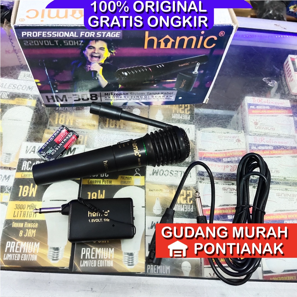 Mic wireless Homic HM 308 Bisa pakai kabel dan tanpa kabel pakai antena