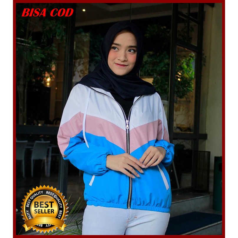 Jaket/Atasan/Jaket Parasut/Jaket Wanita Kekinian/Jaket Olahraga/Atasan Wanita Casual/Putih