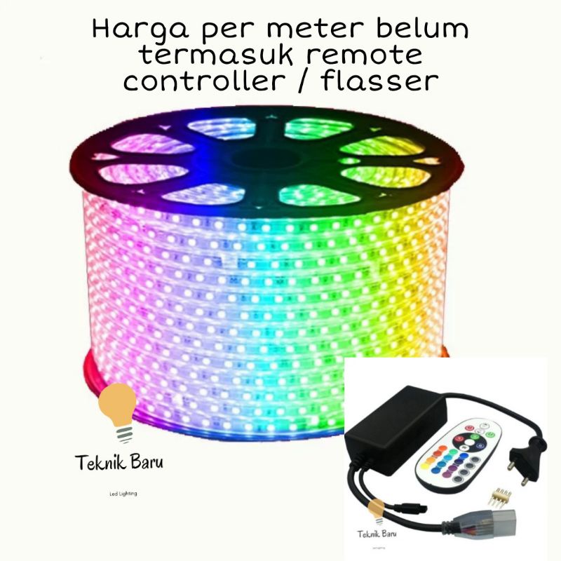 Lampu LED STRIP SELANG RGB SMD 5050 Per meter Warna warni controller 24 Tombol Driver remote Hias Plafon kamar tidur AC 220V