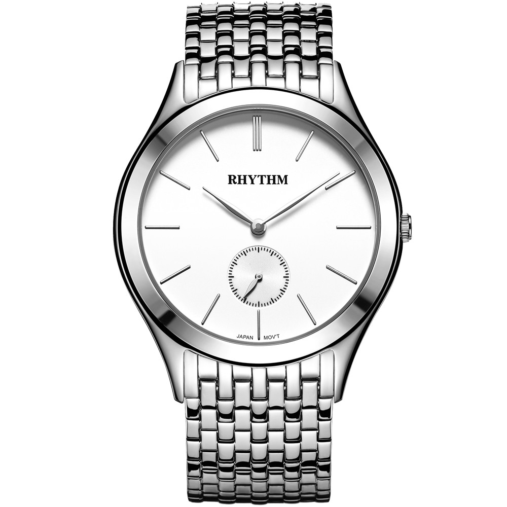 JAM TANGAN PRIA RHYTHM P1301 S01 P1301S01 ANALOG SILVER STAINLESS STRAP