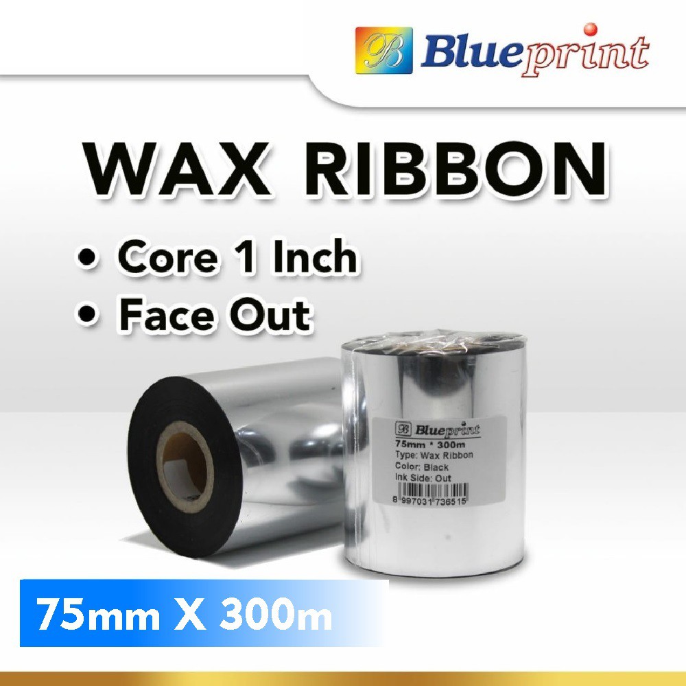 Ribbon Wax Barcode Label 75mm x 300m BLUEPRINT Thermal Transfer Ribbon Barcode