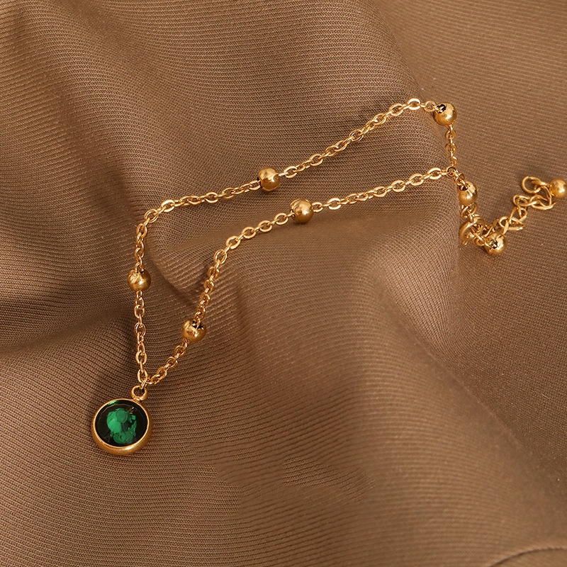 Gelang kaki nori bentol zircon hijau bulat titanium korea anti karat - ercassia