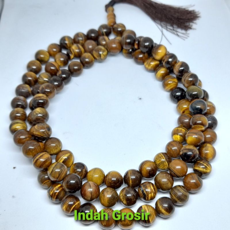 TASBIH BATU NATURAL TIGER EYE SPAH 12MM 99BUTIR