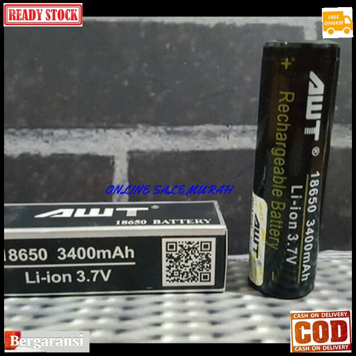 G409 Awt baterai 3.7V volt 18650 battery batere cas casan charger charging Rechargeable Lithium batu baterry universal multi elektonik batery flat rata multi universal pb senter radio mic  Harga SATUAN BKN SEPASANG  Dimensi baterai panjang 6,4cm x 1,8cm