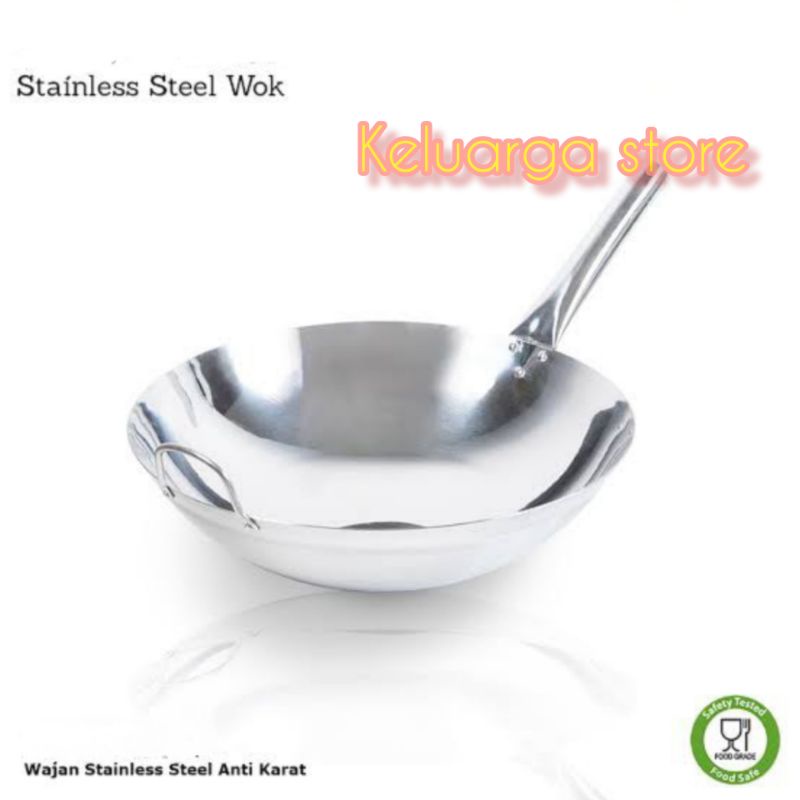 wajan gagang nasi goreng mie wajan stainlessteel wok 32 cm /Panci Wajan Anti Karat / Panci Stainless Steel Gagang Satu – Chef Wok 32 CM