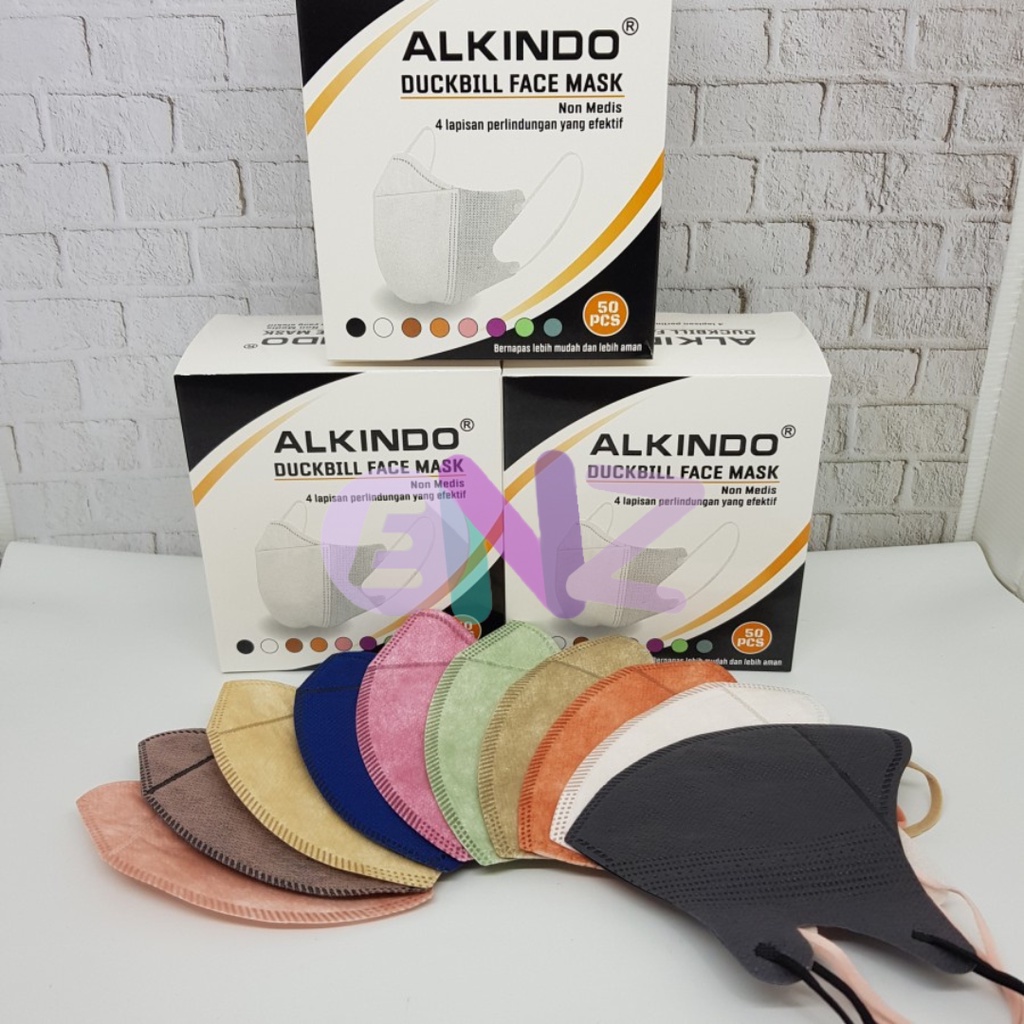 ENZ ® MASKER DUCKBILL DUCK BILL ALKINDO EMBOS 4PLY 4 PLY HITAM PUTIH ISI 50 PCS UKURAN DEWASA PREMIUM QUALITY 1004