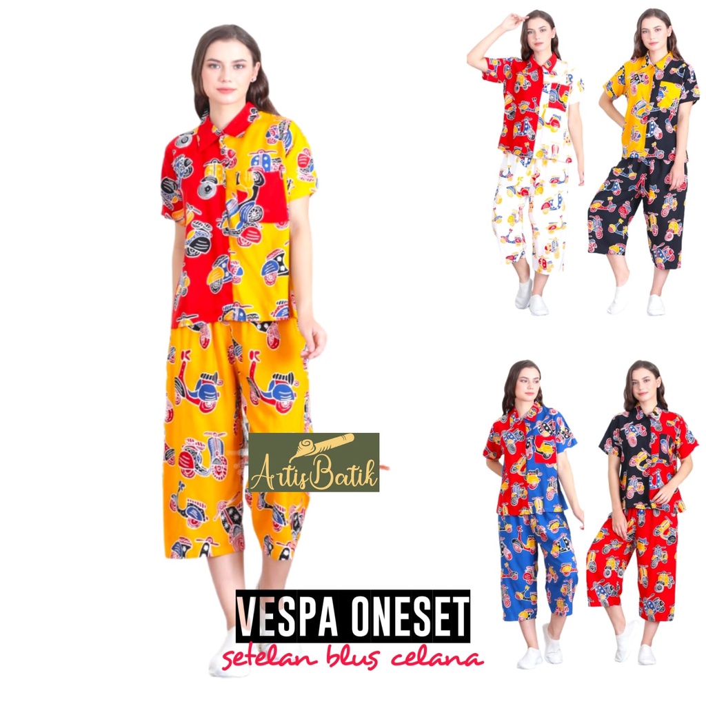 NEW ARRIVAL ONE SET VESPA ONE SET CP BATIK HANDMADE  SETELAN CELANA PANJANG ONE SET PAJAMAS  JUMBO L