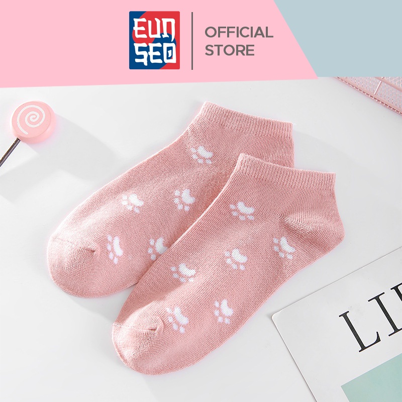 EUNSEO Kaos Kaki Ankle Cute Fashion Korea Motif Jejak Kaki Kucing Kaoskaki Pendek Wanita Premium