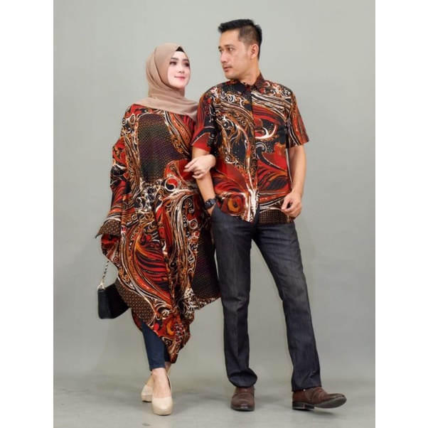 Couple Batik Terbaru Batik Couple Warna Merah Kaftan Couple Batik Sarimbit Merah Abstrak Merah