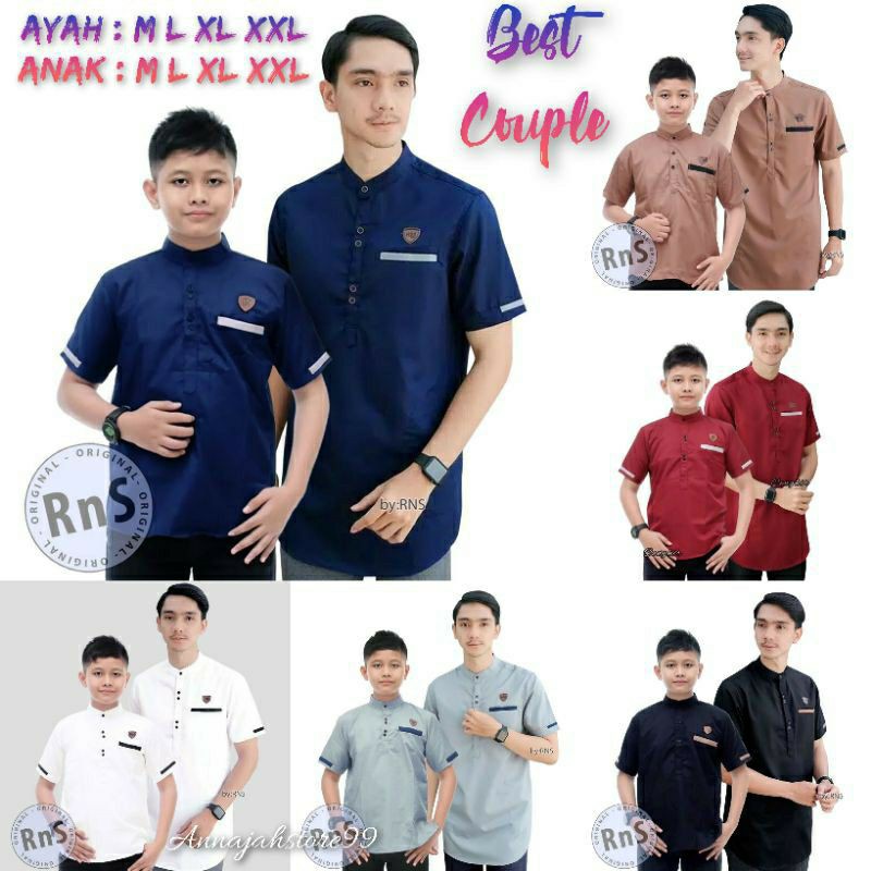 COUPLE BAJU KOKO KURTA AYAH Dan ANAK Lengan Pendek Model Kekinian// Baju Koko kurta Model Terbaru