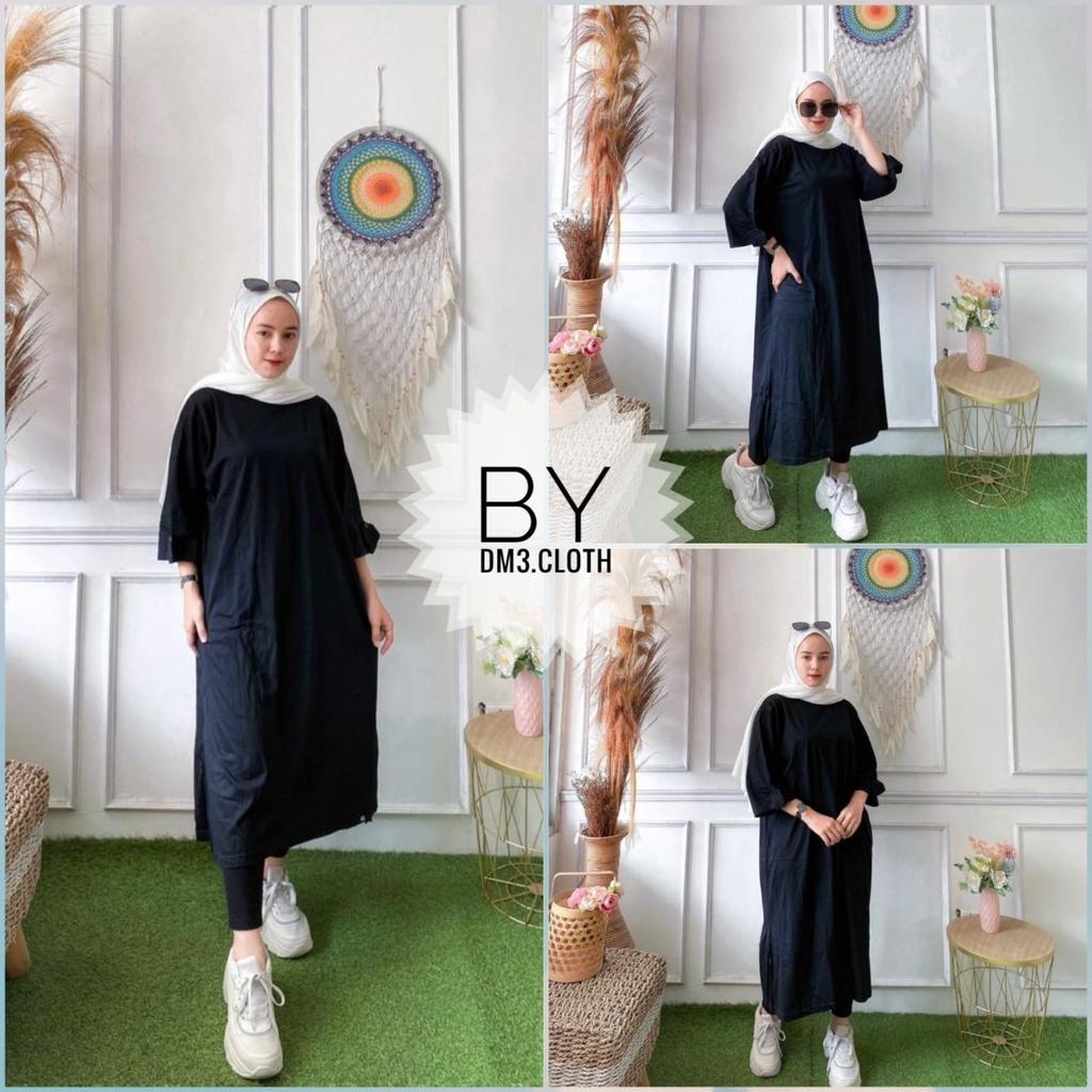 Dress Long Tunik Original DM3 Cloth Bahan Cotton Combed 20s Tebal Terbaru 2022 Terlaris Fahion Musli