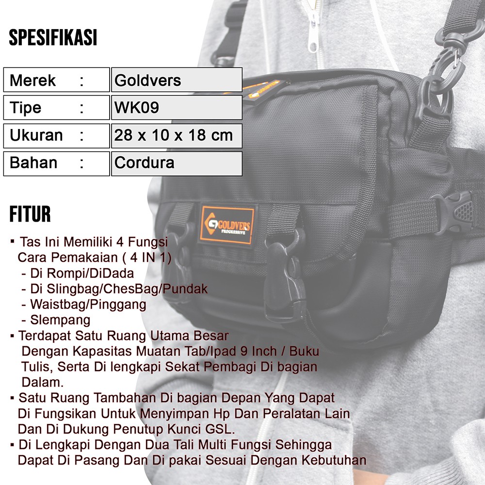 Tas Selempang Pria Goldvers Original Import Waistbag Dada Cowo Cewe Multifungsi - Goldiesbags