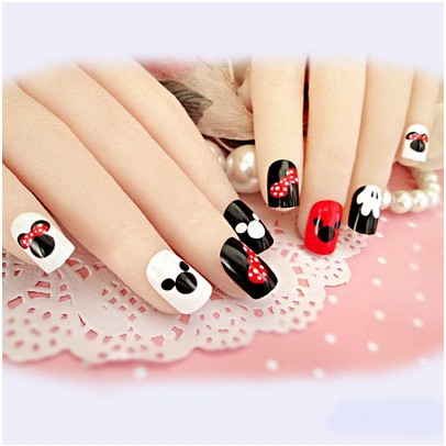 Nail art 3d - 24 pcs kuku palsu motif mickey mouse lucu u/menicure