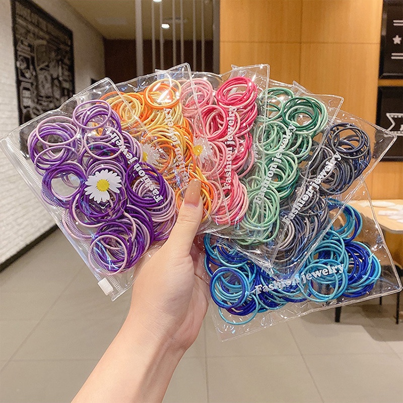 100pcs Ikat Rambut Scrunchies Bahan Karet Tidak Sakit Untuk Aksesoris Anak