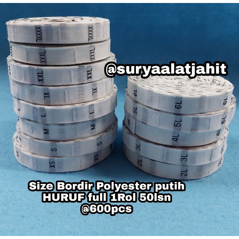 Size Bordir Putih HURUF, 1Rol @50lsn=600pcs =rp.6.750/rol