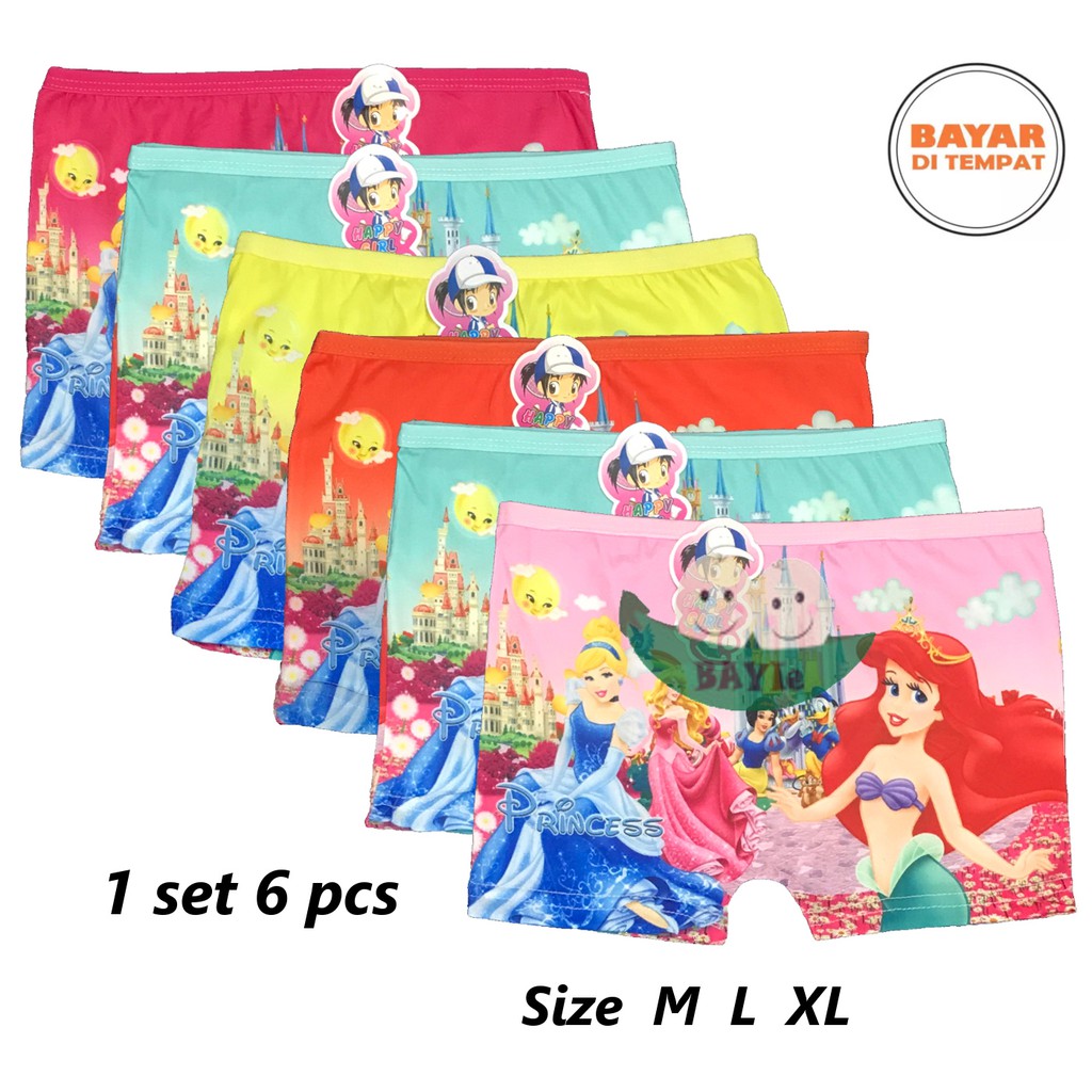 BAYIe - 6 PCS Celana Dalam / CD BOXER Anak Perempuan/Cewek HAPPY GIRL / Kid's Underwear