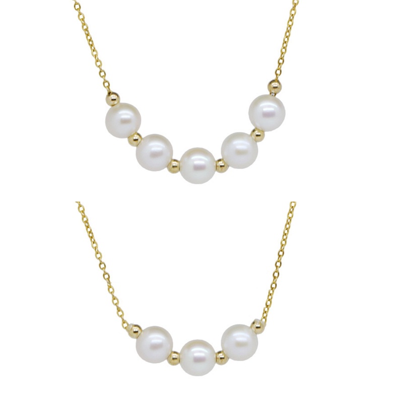 Kalung Rantai Klavikula Hias Manik-Manik Mutiara Warna Silver Emas Untuk Wanita