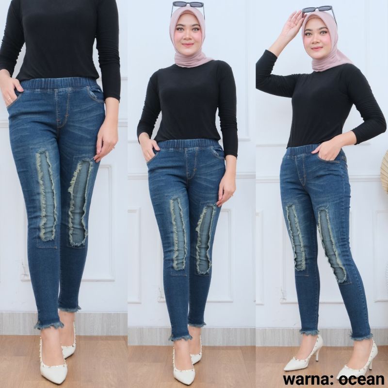 Celana Panjang Jegging Jeans Ripped Vinna Premium