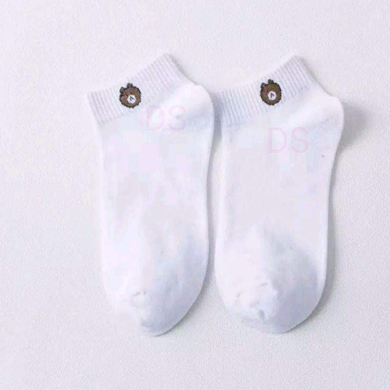 KAOS KAKI BERUANG WARNA WARNI REMAJA  PENDEK MATA KAKI / KAOSKAKI ANKLE CUTE BUNGA DAISY BEAR DS-BERUANG - PUTIH
