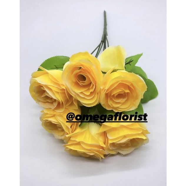 Rose Tropis X6 Bunga Artifical Bunga Artificial/Bunga Plastik/Bunga Dekorasi/Dekorasi Pernikahan/Pernikahan-Kuning