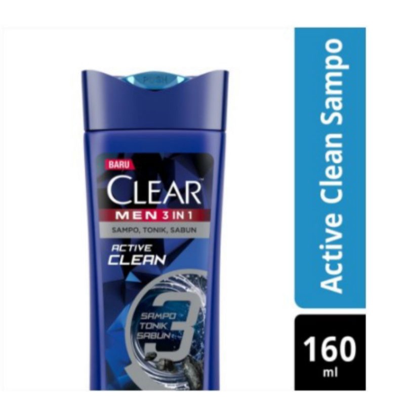 CLEAR men 3 in 1 sampo ,tonik sabun ACTIVE  clean  160ml