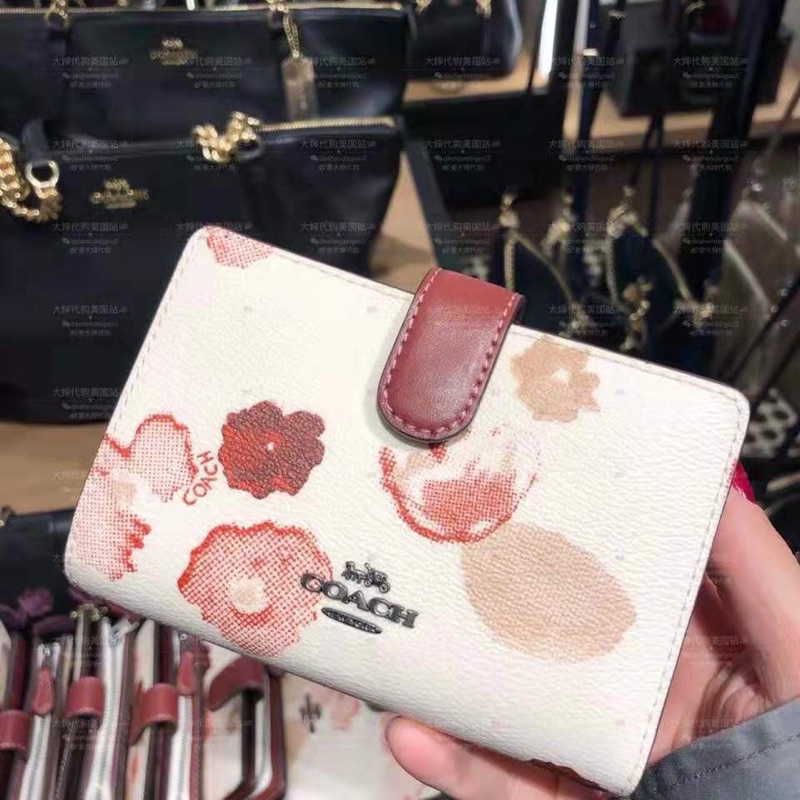 Coach Medium Corner Zip Wallet With Halftone Floral Print (F39127)