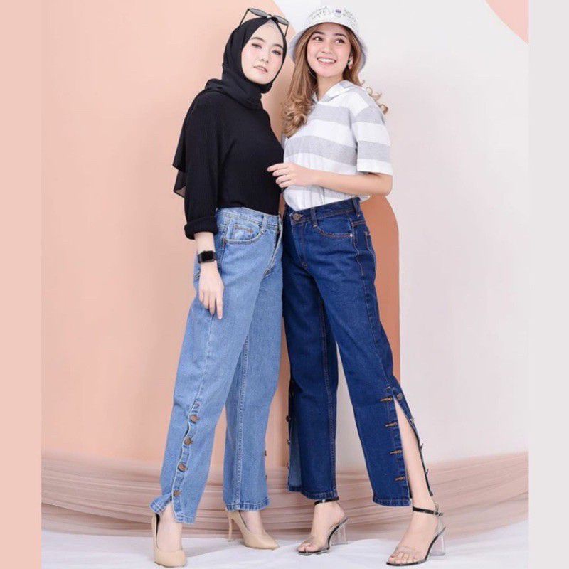 FEME KULOT JEANS KANCING SAMPING// KULOT JEANS WANITA.IDM