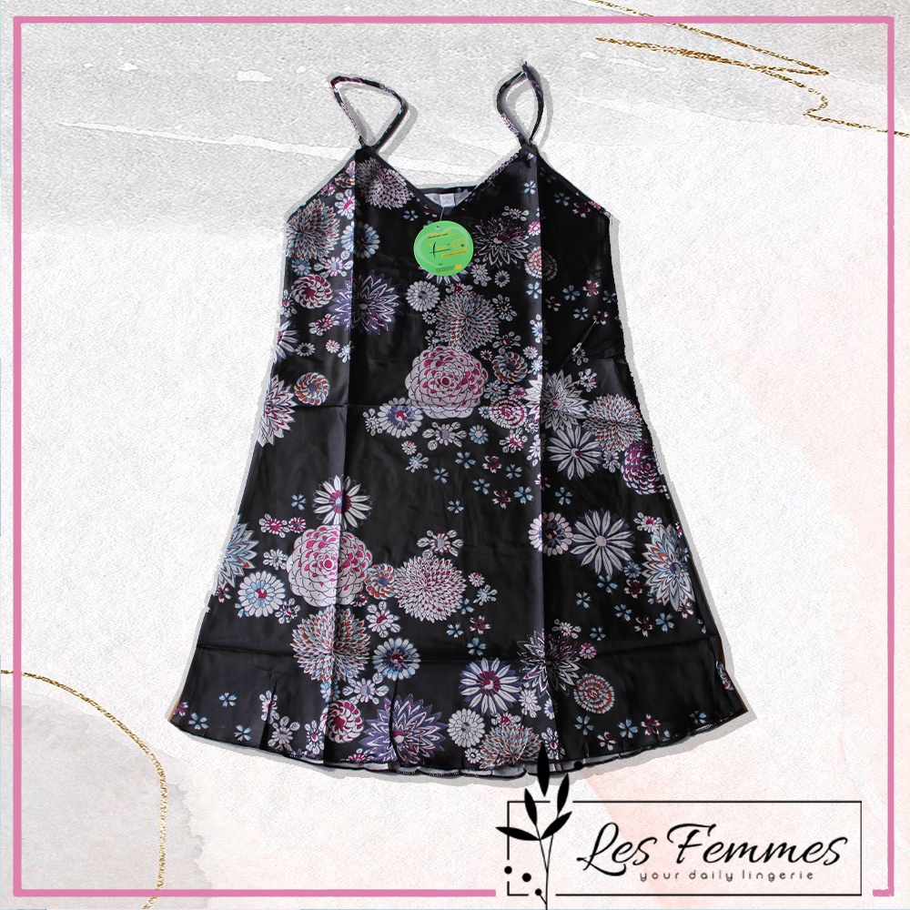 Baju tidur dress satin bermotif bunga
