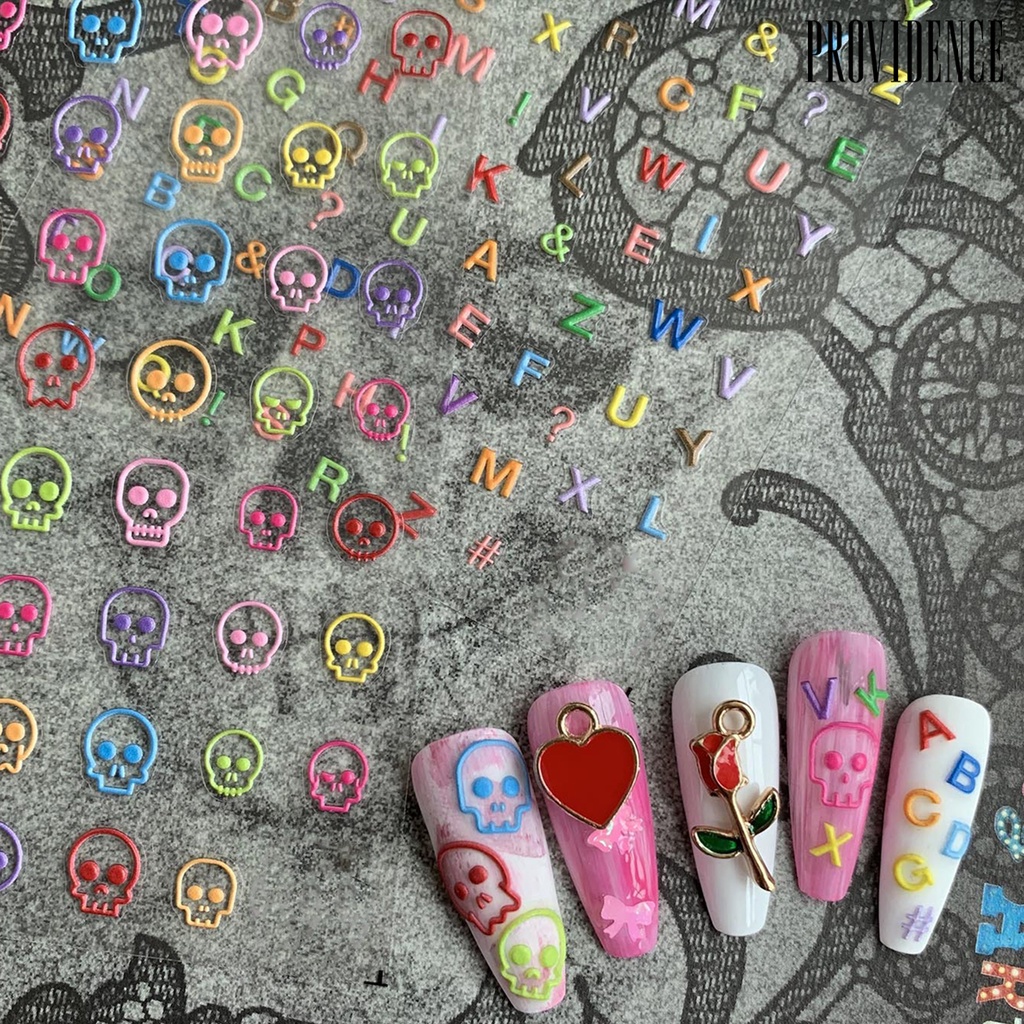 Providence Stiker Kuku 3d Motif Tengkorak / Huruf Untuk Nail Art Wanita