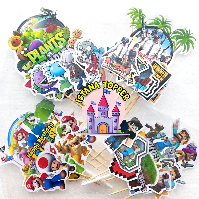Topper Cake STANDART / CUSTOM Tema PUBG , Mine Craft / Topper Plant and Zombie / Topper Super Mario 