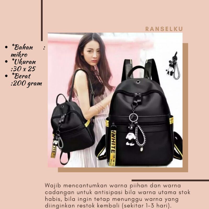 TAS RANSEL BACKPACK GENDONG BELAKANG WANITA CEWEK KANVAS IMPORT KOREA MURAH MULTIFUNGSI MONICA